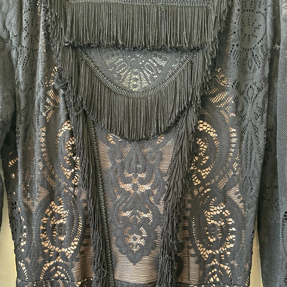 BCBG Max Azria ‘Scroll’ Fringe Evening Gown